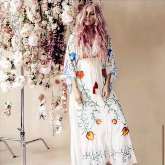 Bohemian Embroidered Button Down Maxi Dream Dress - Picture 2 of 11